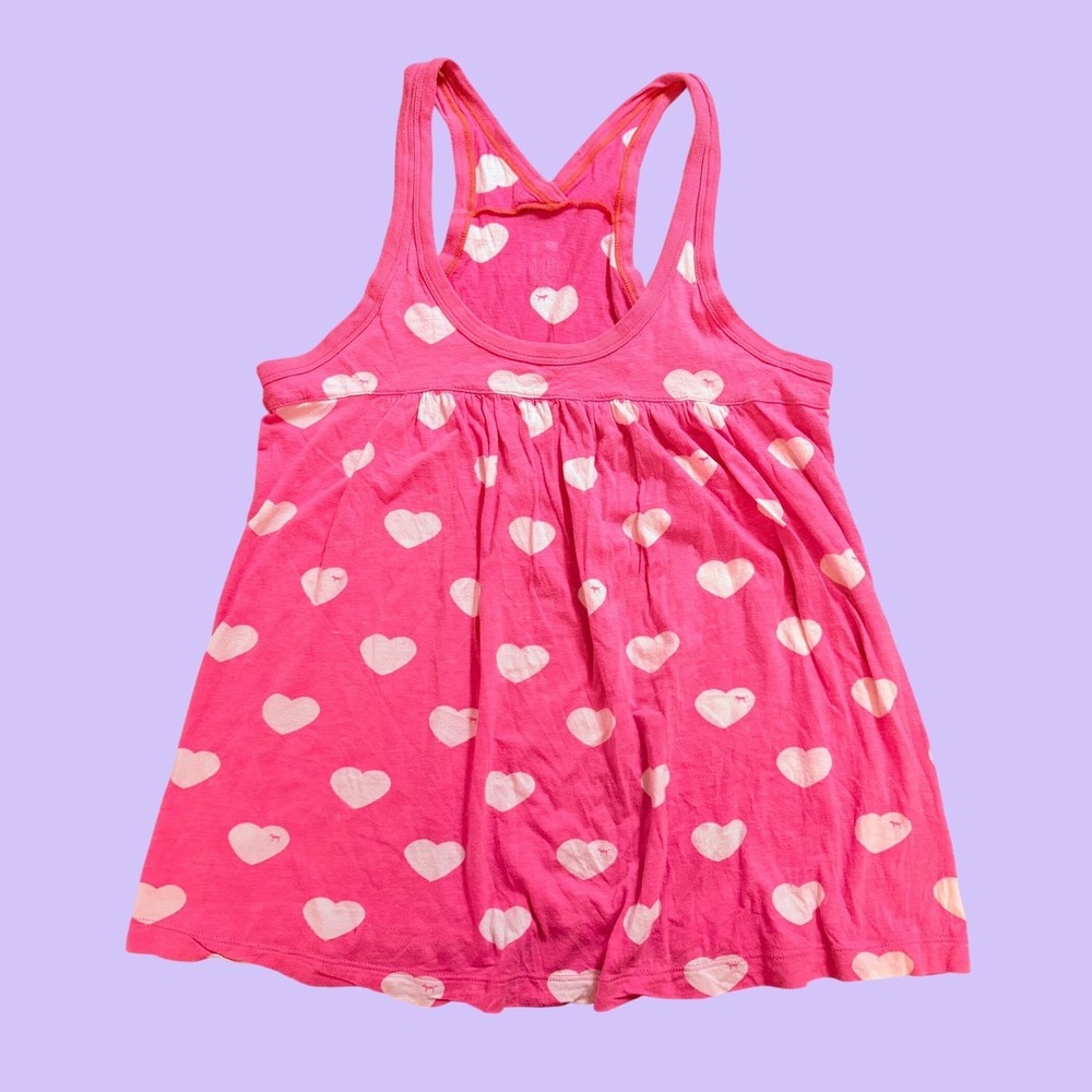 Y2K Victoria's Secret PINK Heart Print Racerback Babydoll Tank Top Pink #17